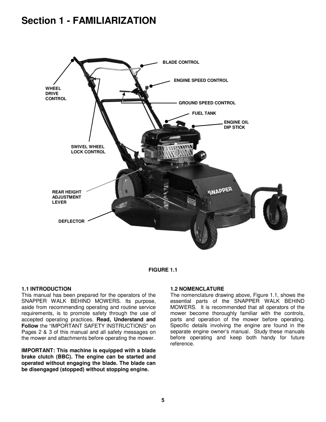 Snapper HWPS26700BV important safety instructions Introduction, Nomenclature 