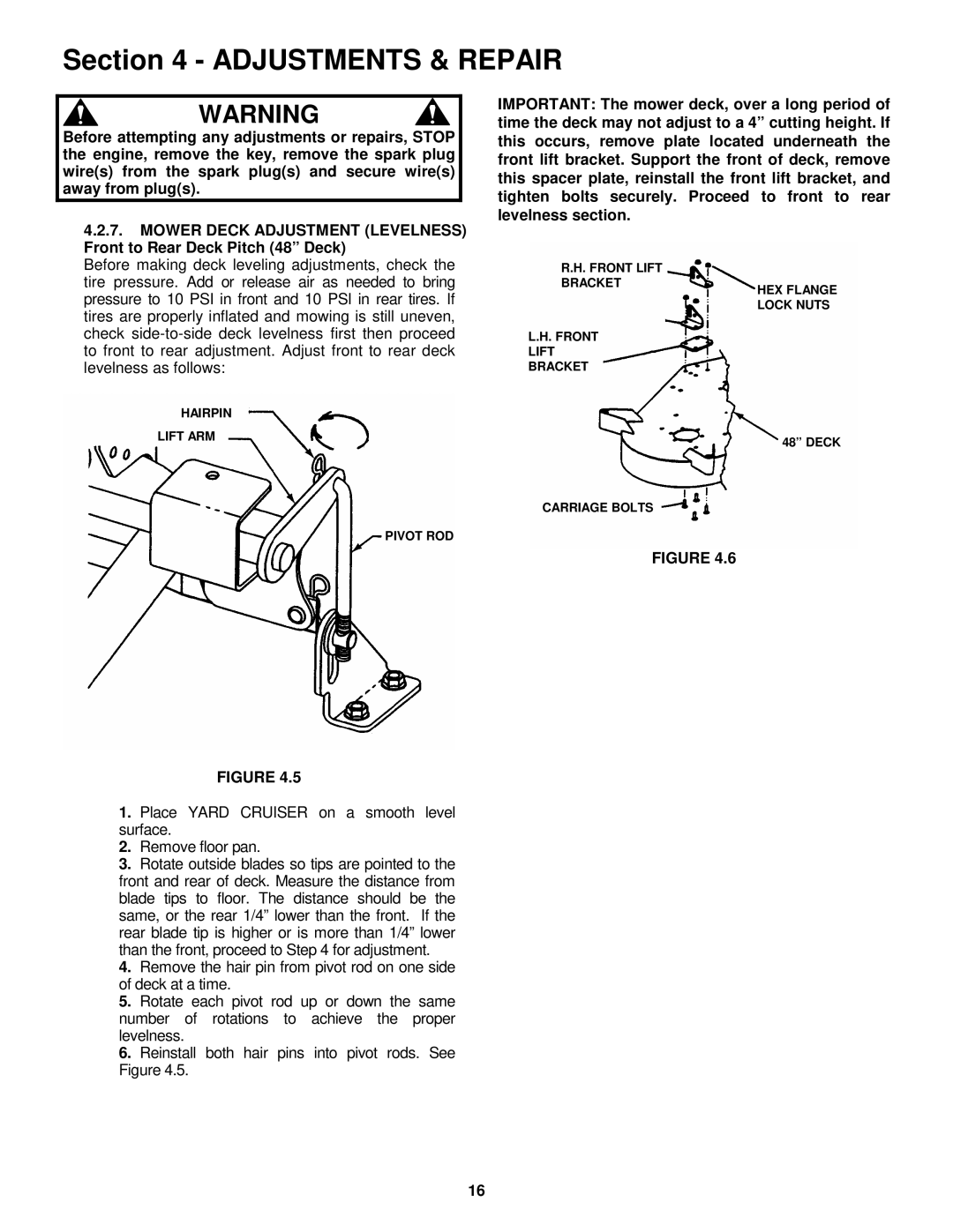 Snapper HZS14331BVE, HZS14381BVE, HZS15421KVE, HZS15422KVE, HZS18482BVE important safety instructions Adjustments & Repair 