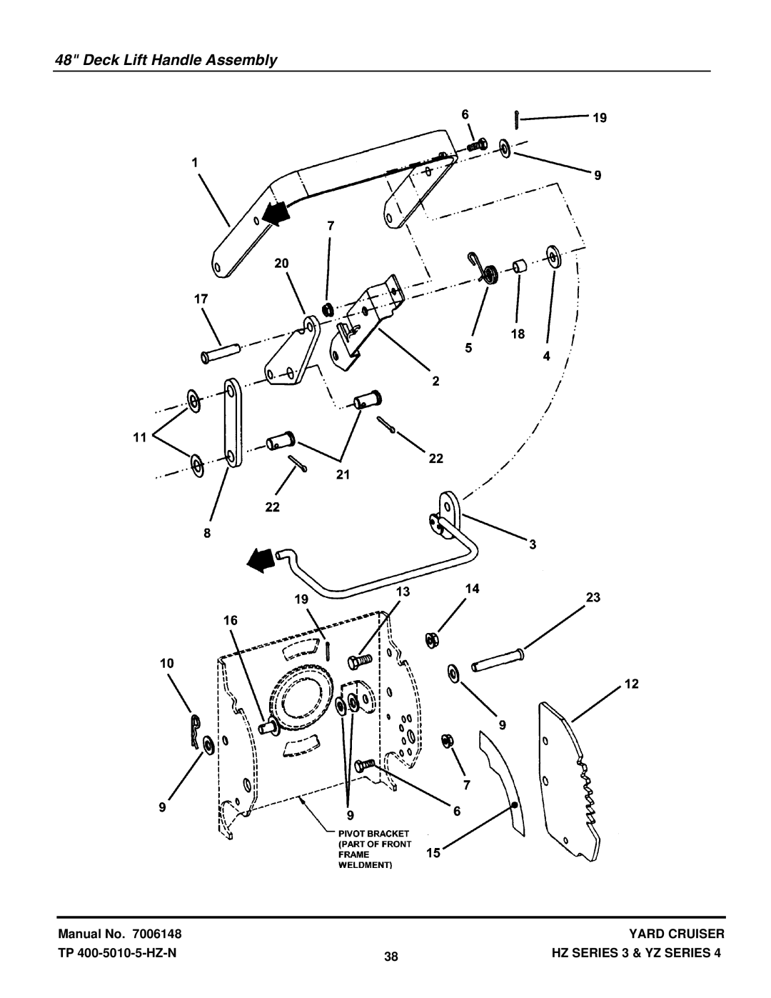 Snapper YZ16424BVE, HZS18483BVE, HZS15423KVE, YZ20484BVE manual Deck Lift Handle Assembly 