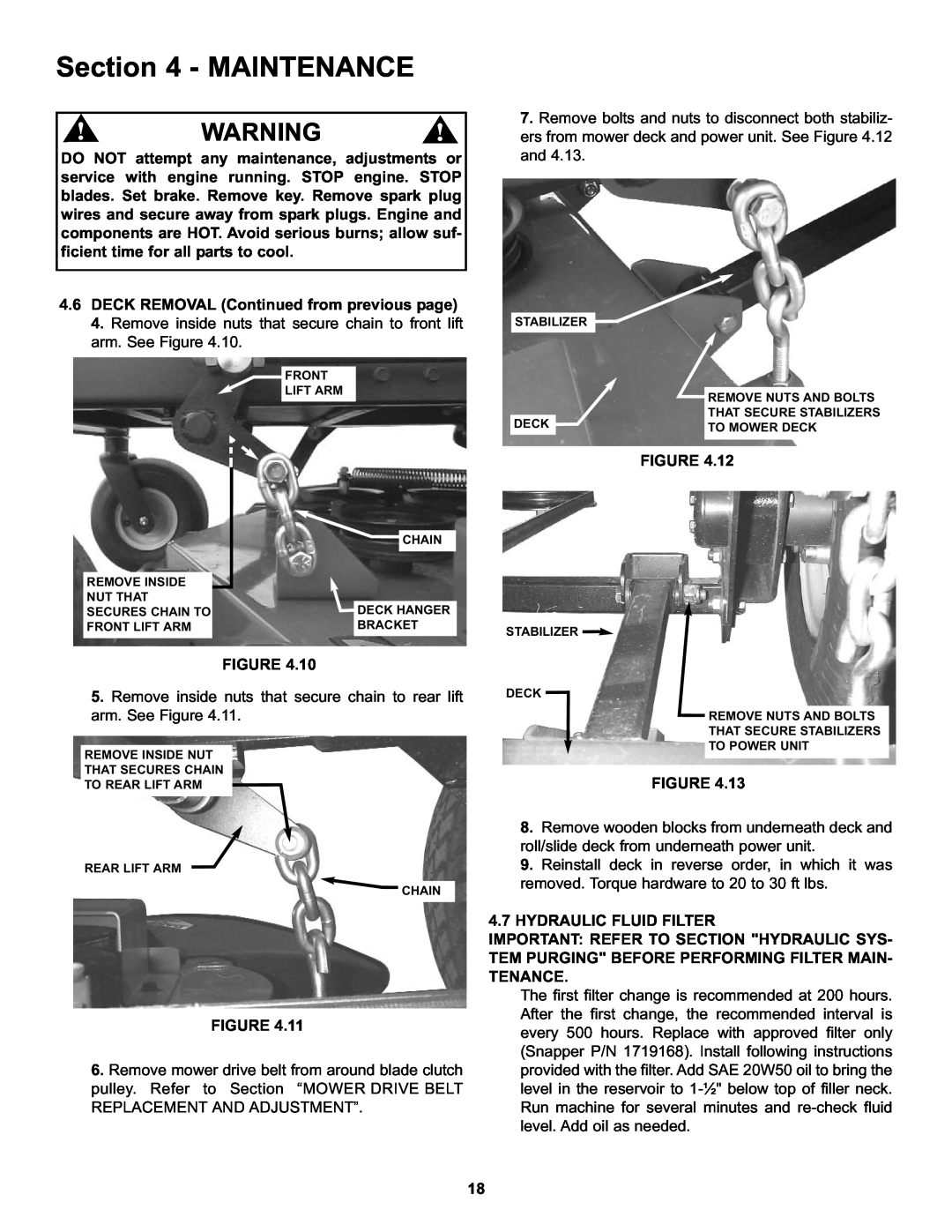 Snapper HZT21481BV important safety instructions Maintenance 