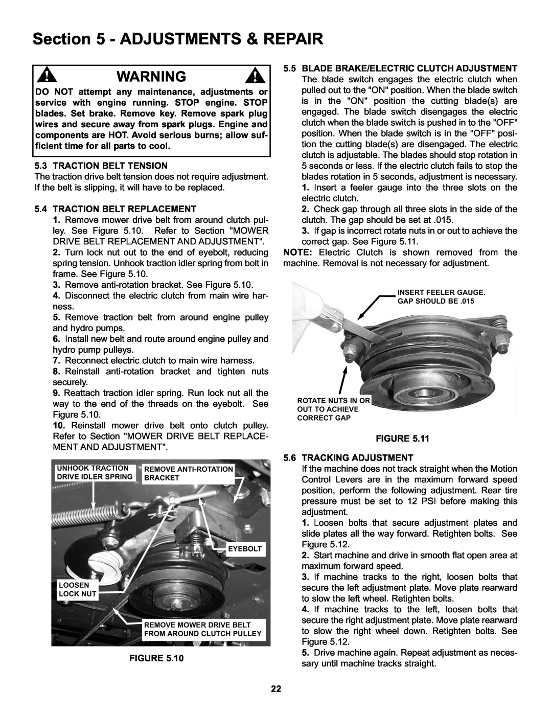 Snapper HZT21481BV Adjustments & Repair, Traction Belt Tension, 5.4TRACTION BELT REPLACEMENT, 6TRACKING ADJUSTMENT 