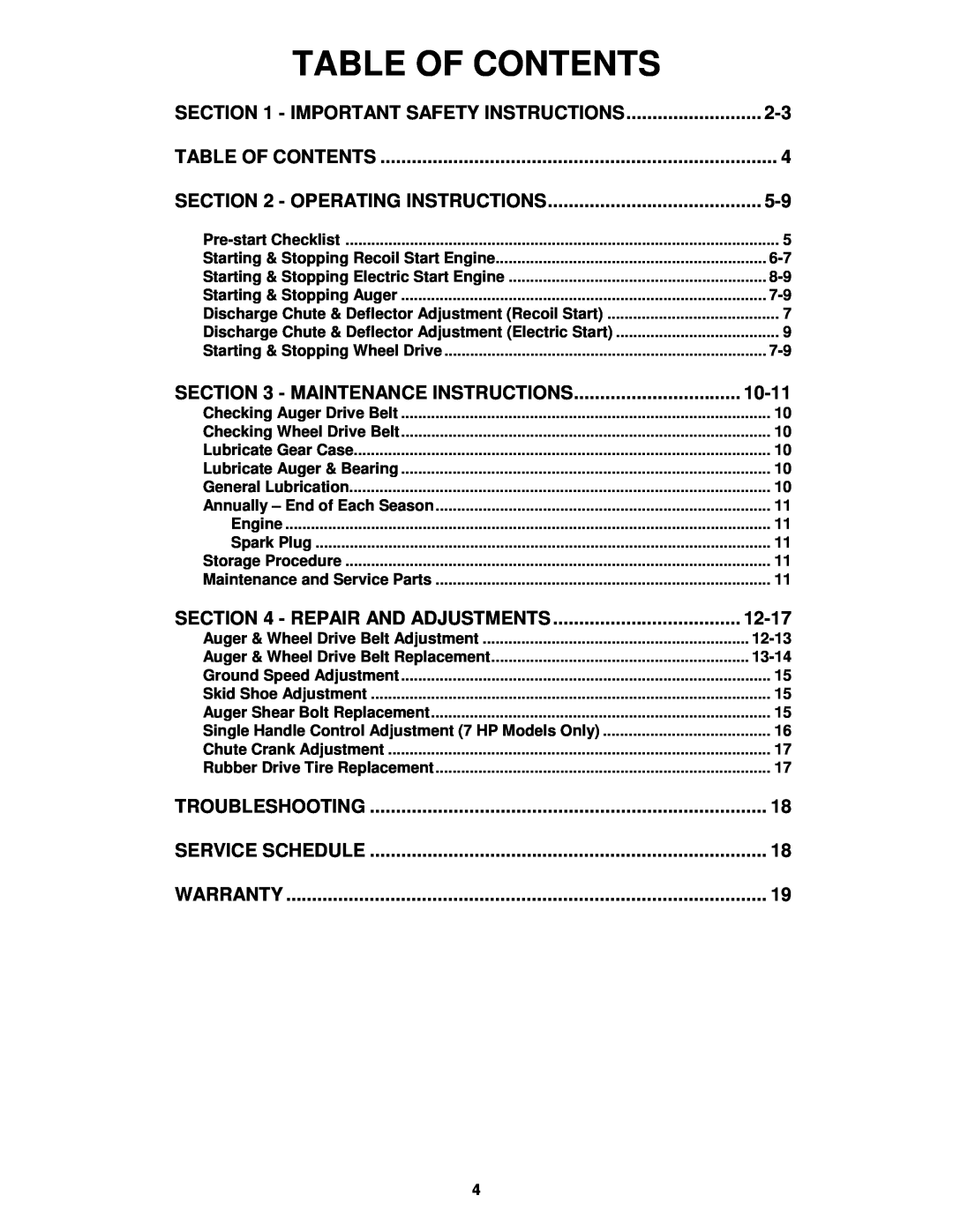 Snapper I55223, I7243 important safety instructions Table Of Contents 