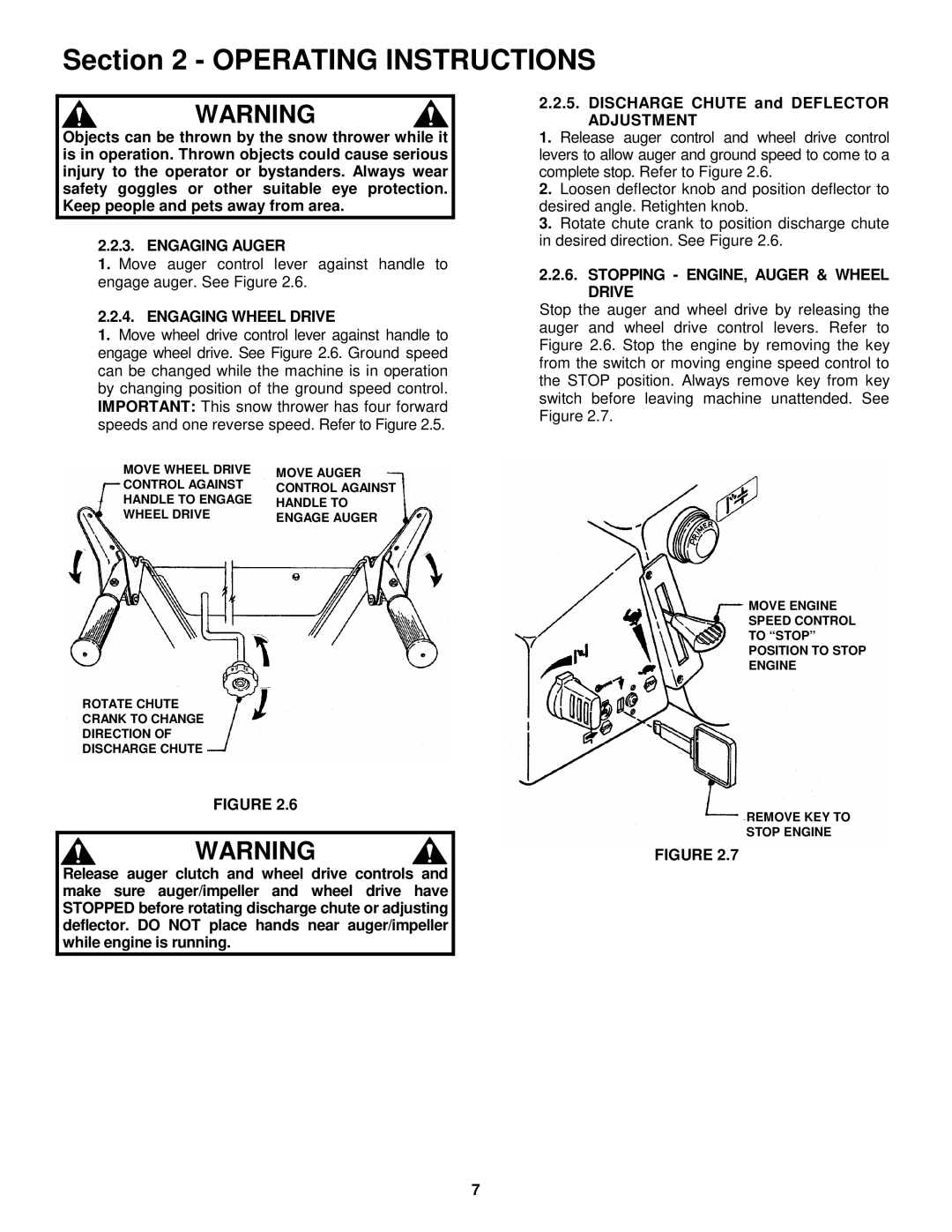 Snapper I55223, I7243 Engaging Auger, Engaging Wheel Drive, Stopping ENGINE, Auger & Wheel Drive 