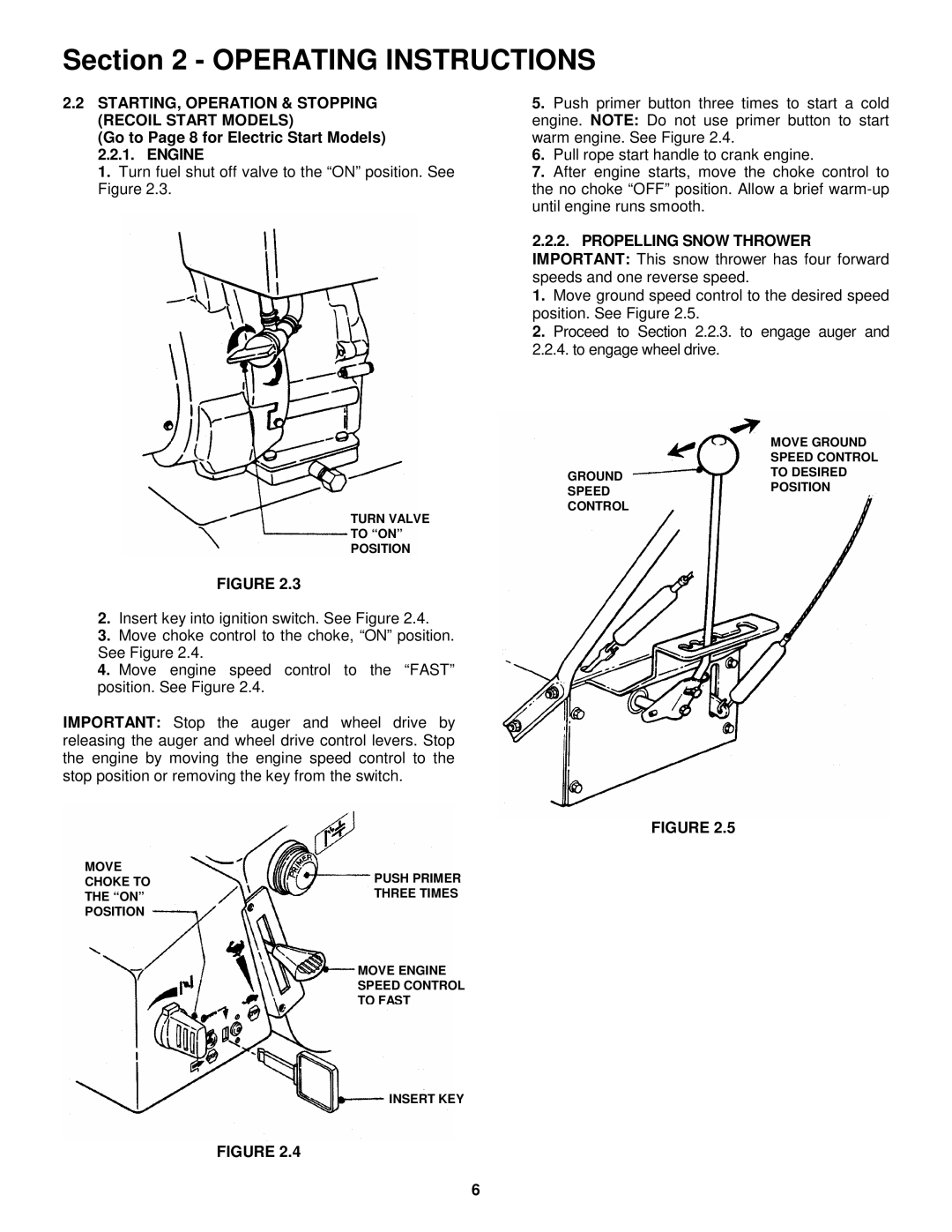 Snapper I55224, I7244 important safety instructions STARTING, Operation & Stopping Recoil Start Models 