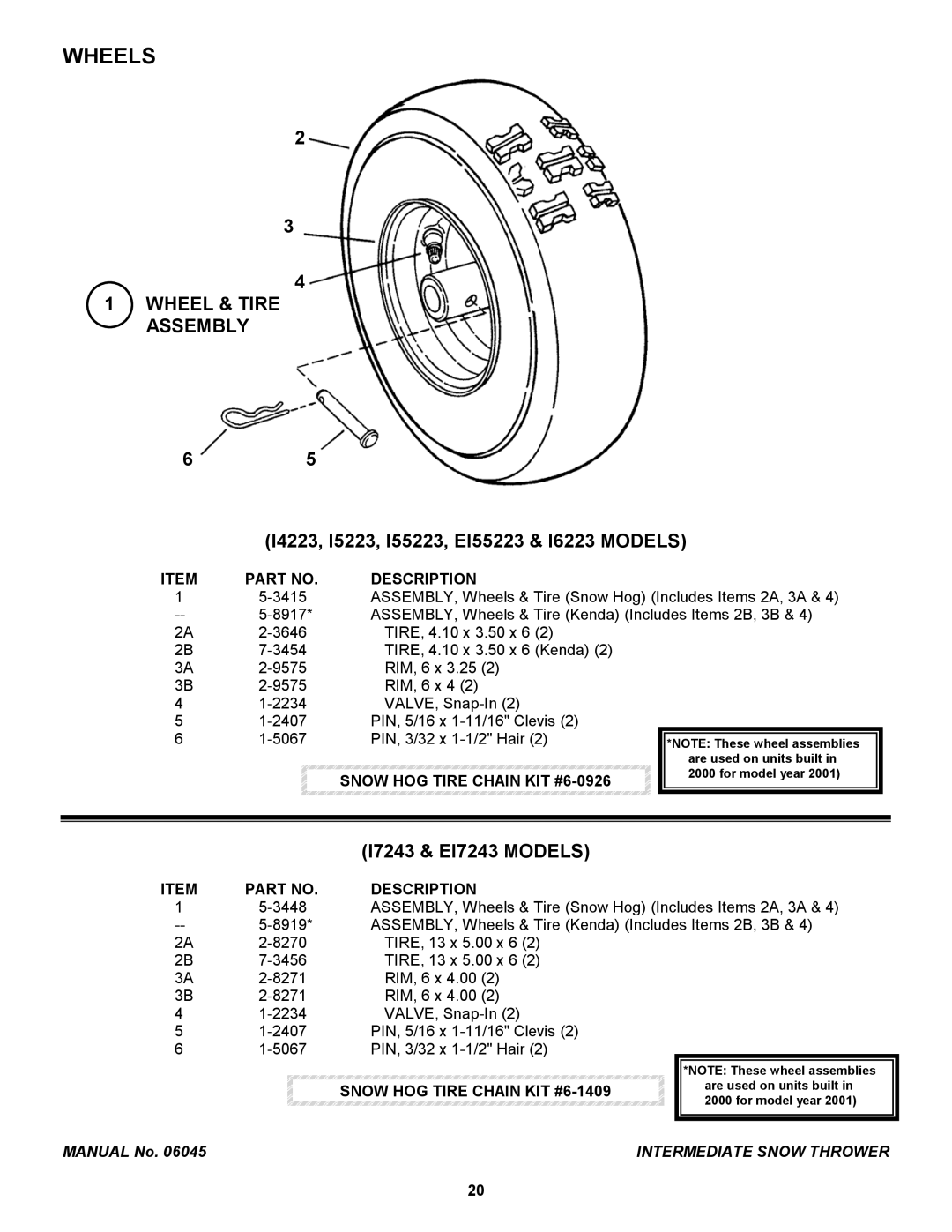 Snapper EI55223, I7243 Wheels, Wheel & Tire Assembly, Snow HOG Tire Chain KIT #6-0926, Snow HOG Tire Chain KIT #6-1409 