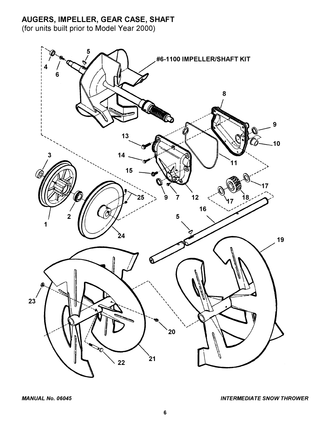 Snapper EI5223, I6223, I4223, EI55223, EI7243 manual AUGERS, IMPELLER, Gear CASE, Shaft, #6-1100 IMPELLER/SHAFT KIT 