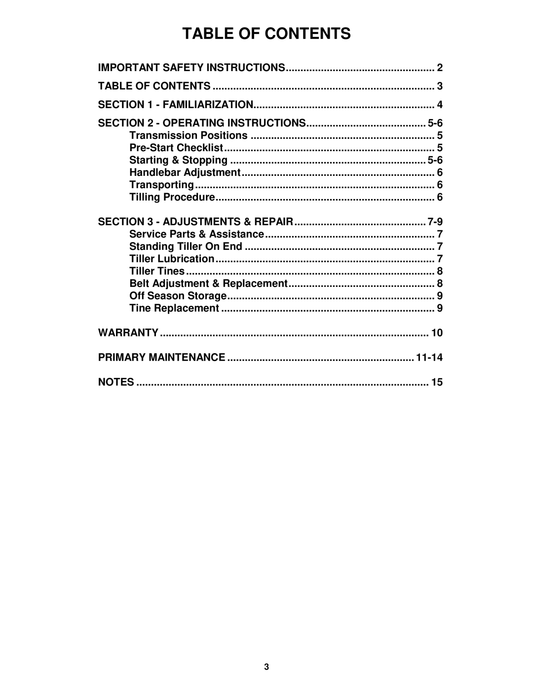 Snapper ICFR5004B important safety instructions Table of Contents 