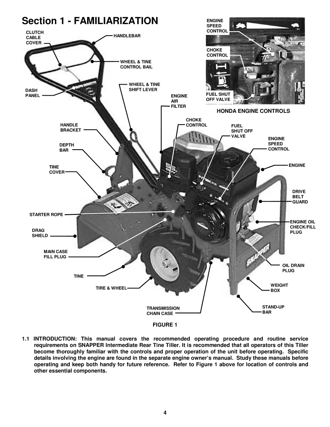 Snapper ICFR7005BV, CICFR5505HV important safety instructions Familiarization, Honda Engine Controls 