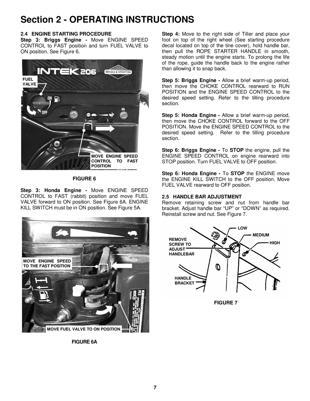 Snapper ICFR7005BV, CICFR5505HV important safety instructions Handle BAR Adjustment 