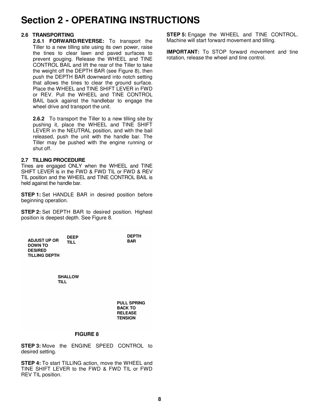 Snapper ICFR7005BV, CICFR5505HV important safety instructions Transporting, Tilling Procedure, Engine Speed 