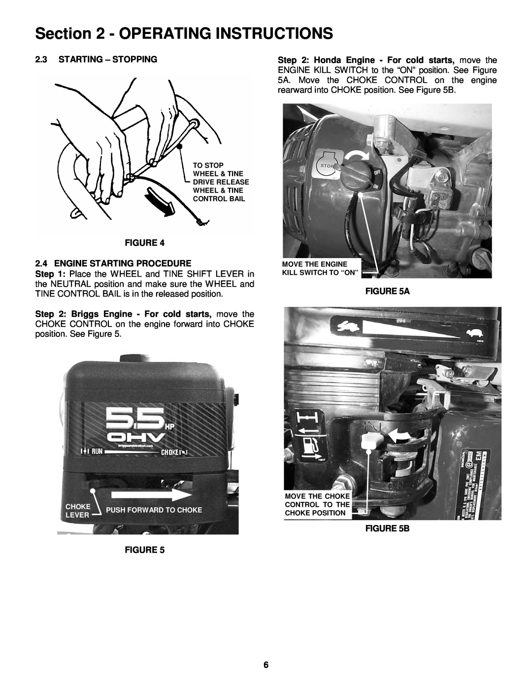 Snapper ICFR7005BV, CICFR5505HV important safety instructions Operating Instructions, Starting – Stopping 