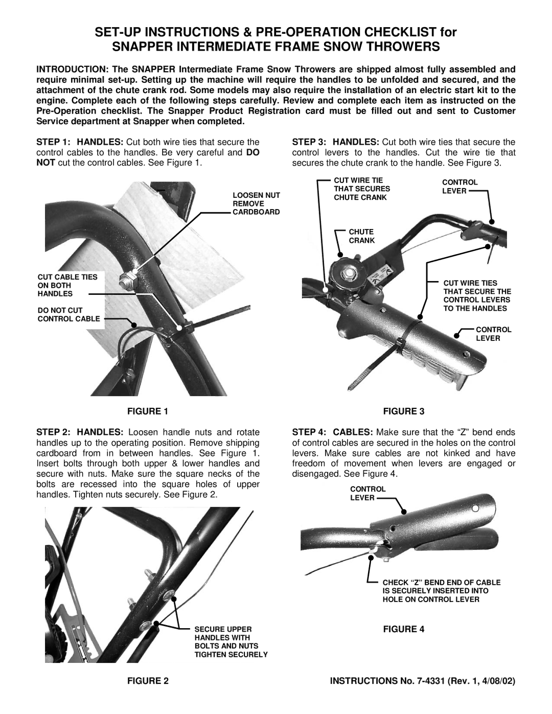 Snapper manual Snapper Intermediate Frame Snow Throwers 