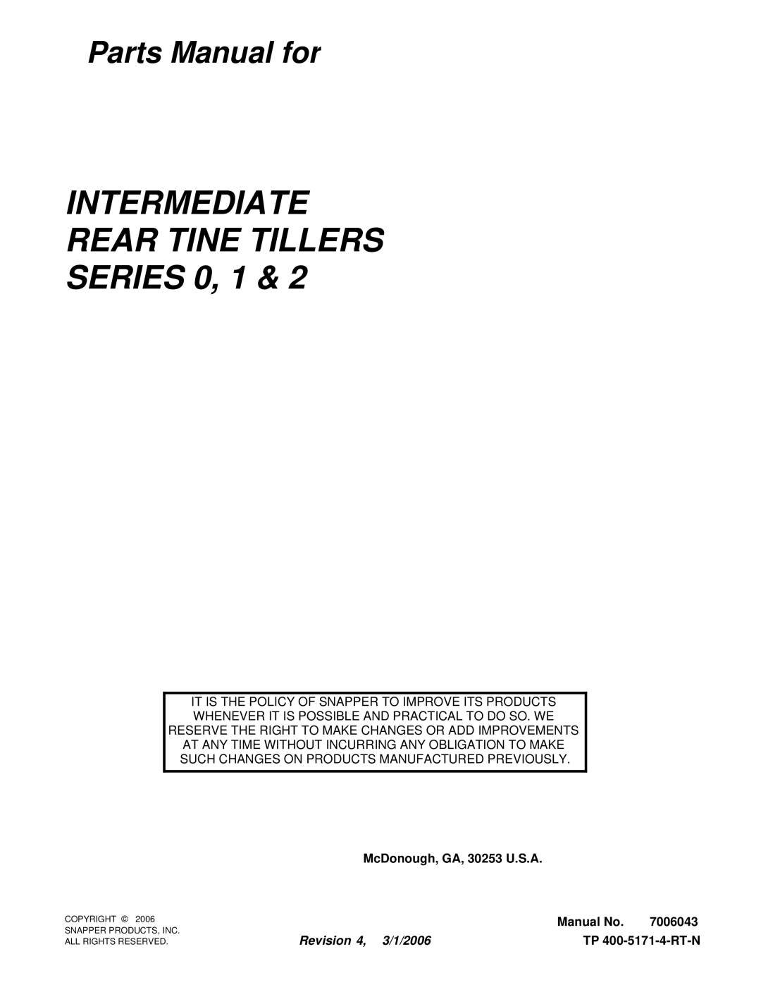 Snapper IR4002B, IR4000B, IR4001B, IR4002T, IR5002B manual Intermediate Rear Tine Tillers 