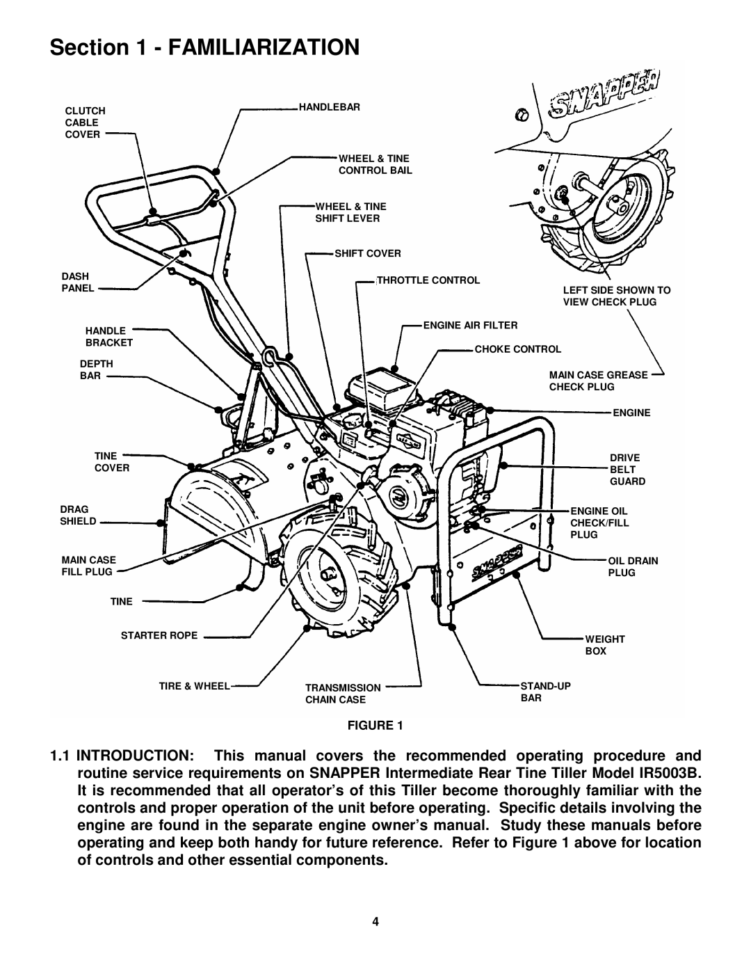 Snapper IR5003B, NIR5003B important safety instructions Familiarization 