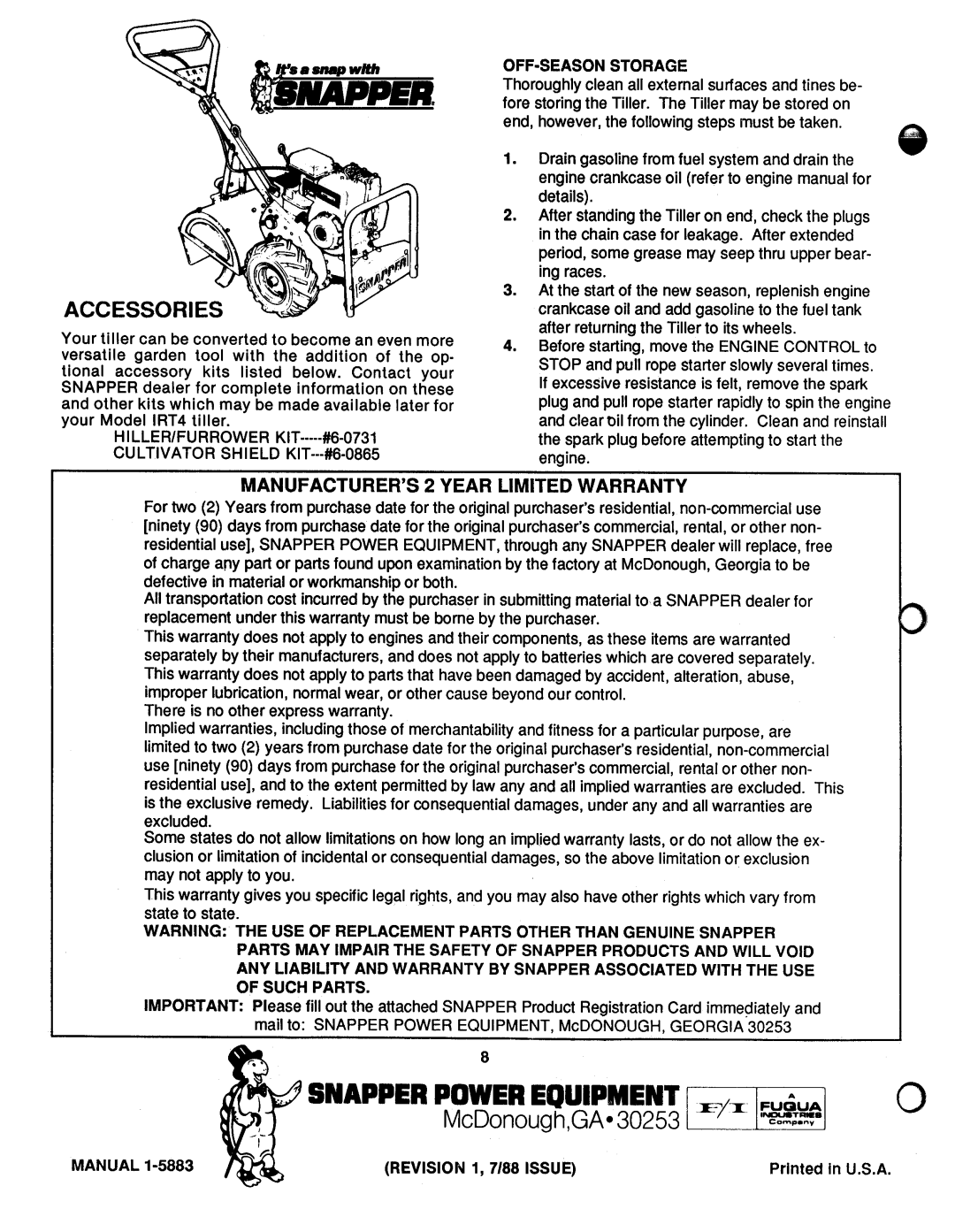 Snapper IRT4 Series 1 manual 