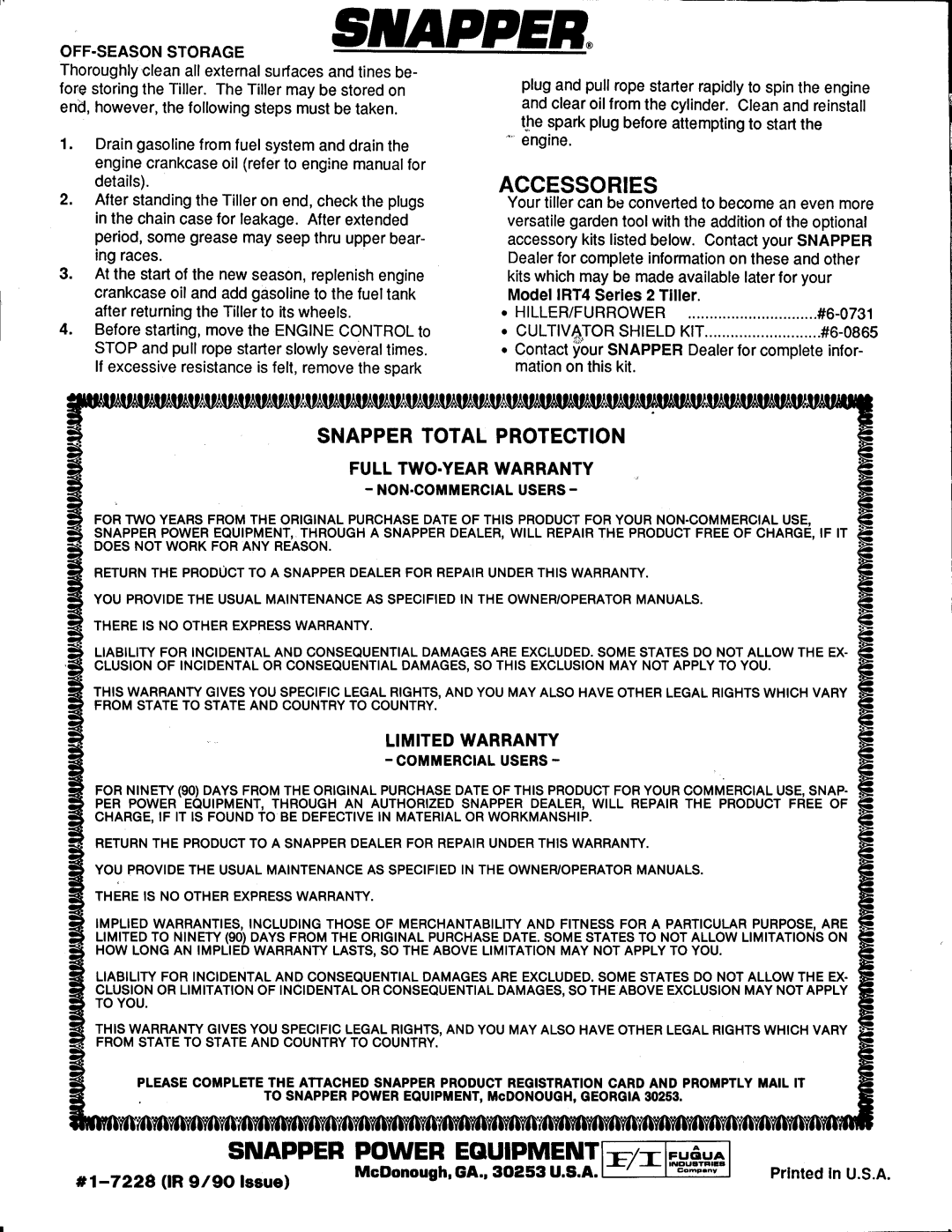 Snapper IRT4 Series 2 manual 