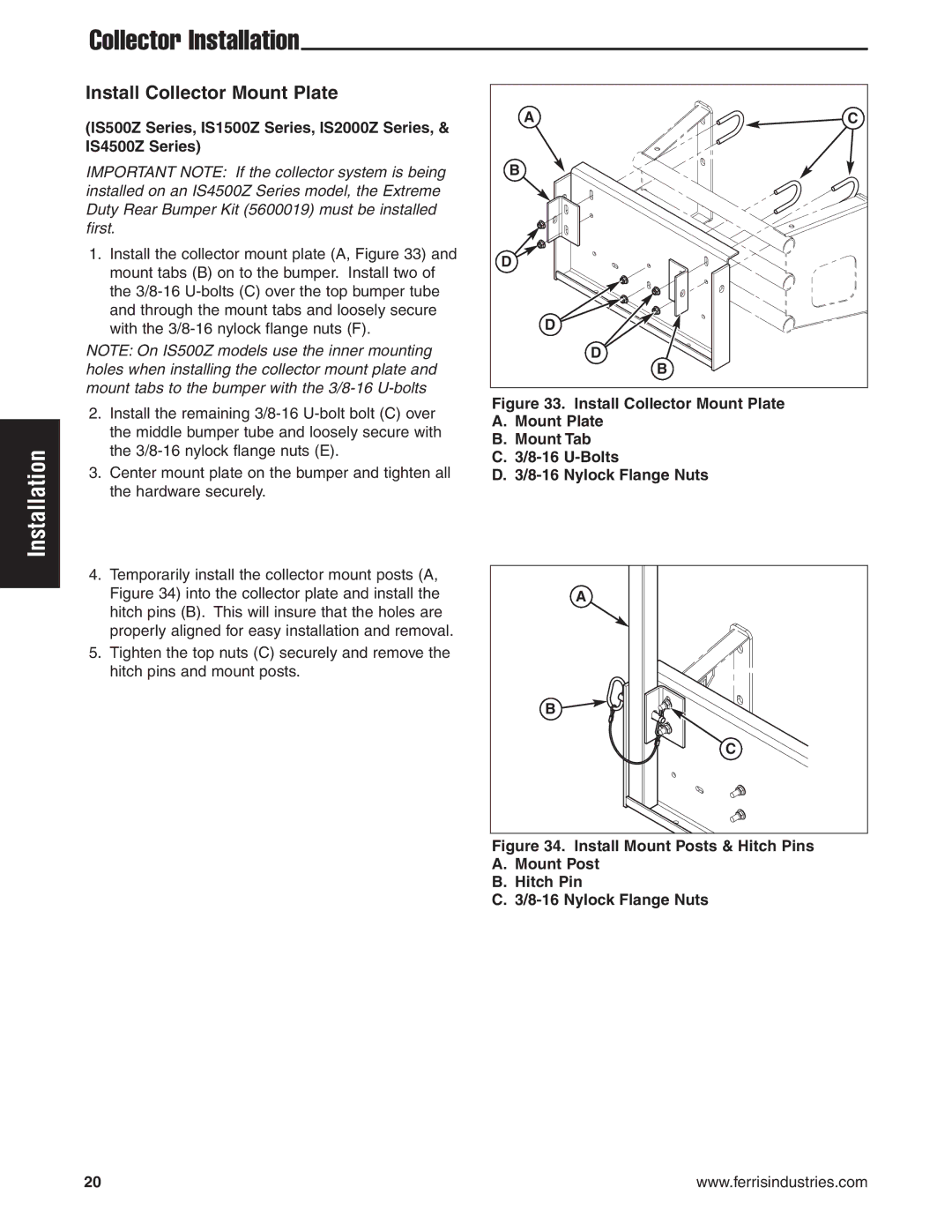 Snapper IS2000Zc, IS1500Z manual Install Mount Posts & Hitch Pins 8-16 Nylock Flange Nuts 