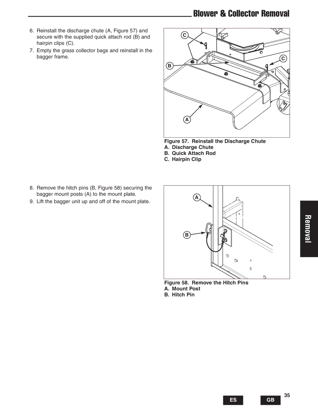 Snapper IS1500Z, IS2000Zc manual Reinstall the Discharge Chute Quick Attach Rod Hairpin Clip 