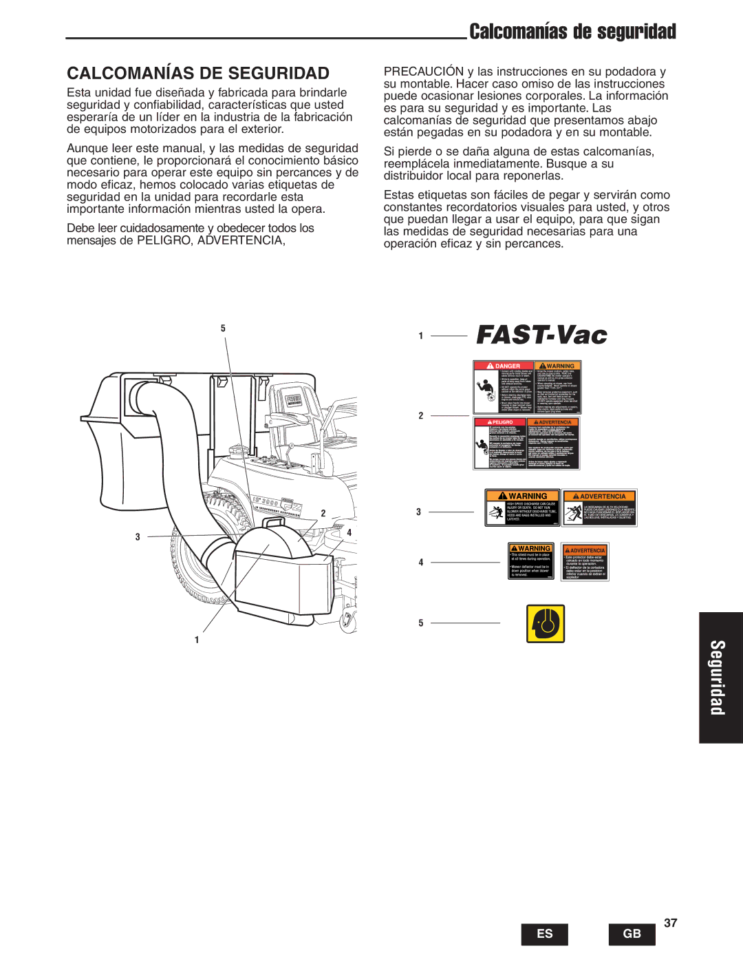 Snapper IS1500Z, IS2000Zc manual Calcomanías de seguridad, Calcomanías DE Seguridad 