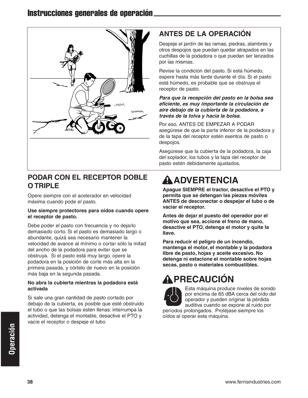 Snapper IS2000Zc manual Instrucciones generales de operación, Antes DE LA Operación, Podar CON EL Receptor Doble O Triple 