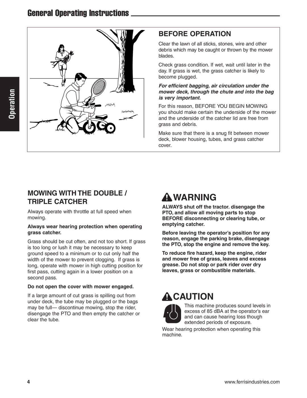 Snapper IS2000Zc, IS1500Z manual General Operating Instructions, Before Operation, Mowing with the Double / Triple Catcher 