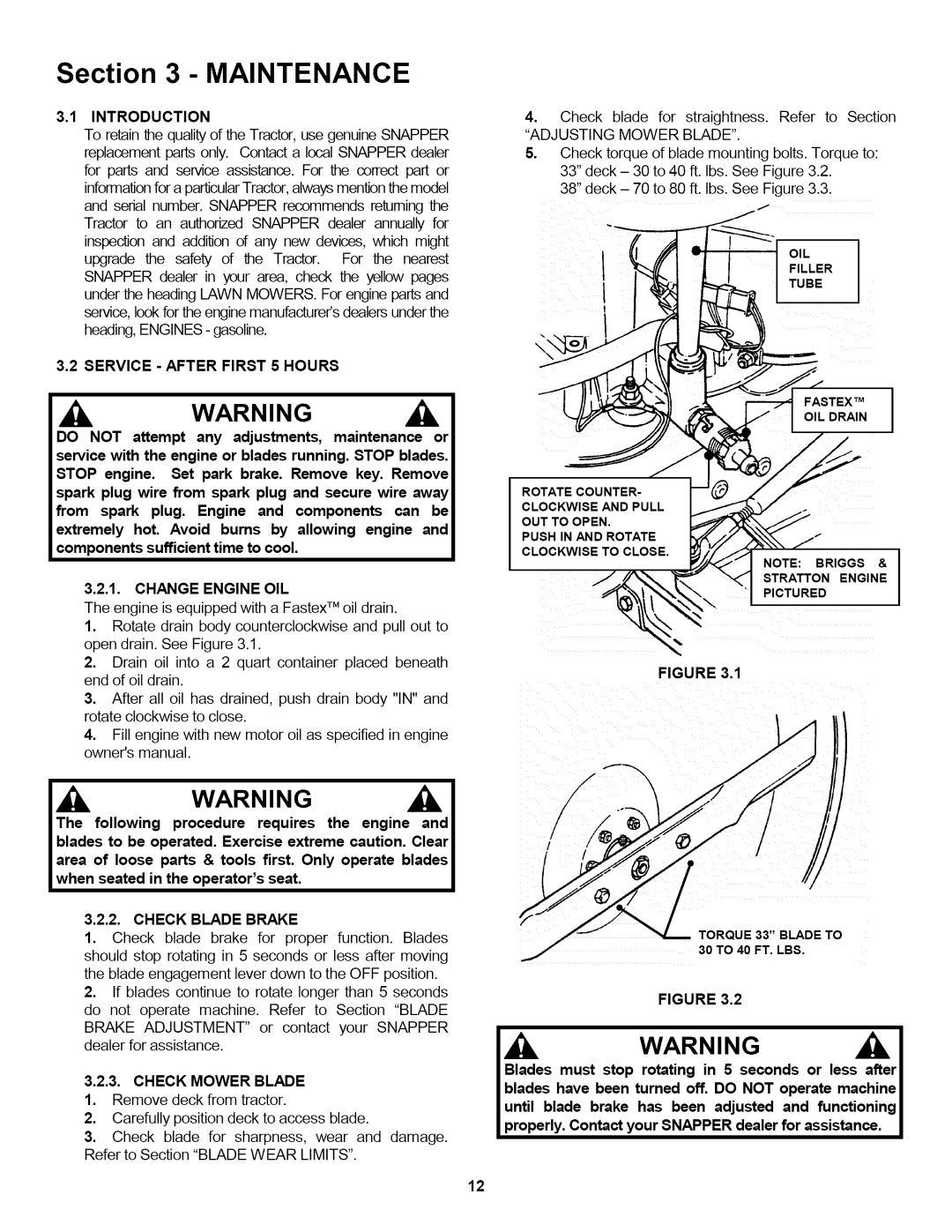 Snapper L T145H33GBV, L T150H38GKV, L T145H38GBV important safety instructions Maintenance 