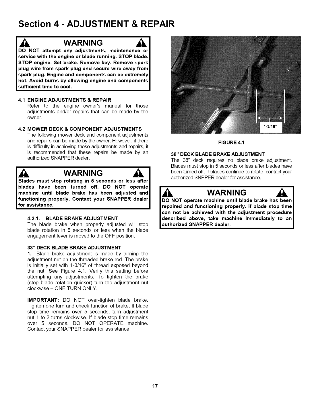 Snapper L T150H38GKV, L T145H33GBV, L T145H38GBV important safety instructions Adjustment & Repair 