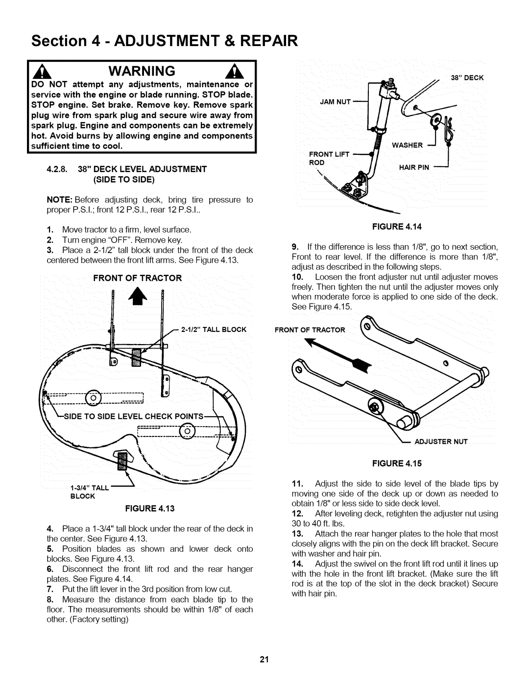 Snapper L T145H33GBV, L T150H38GKV, L T145H38GBV important safety instructions Front of Tractor 