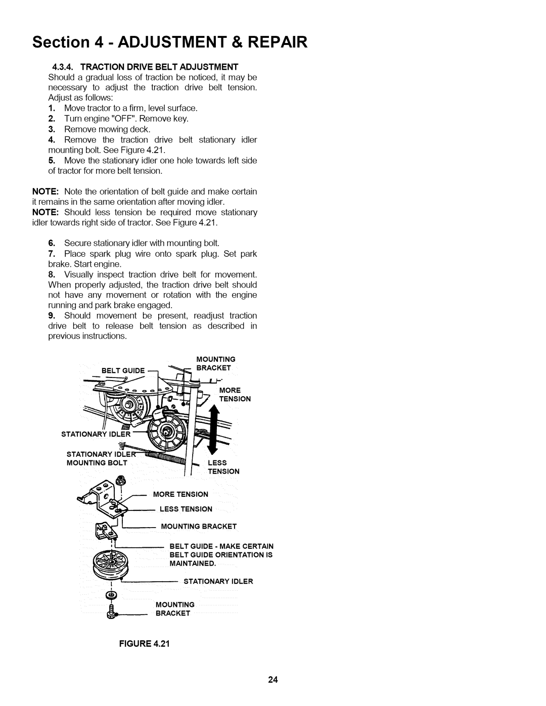 Snapper L T145H33GBV, L T150H38GKV, L T145H38GBV important safety instructions Traction Drive Belt Adjustment 