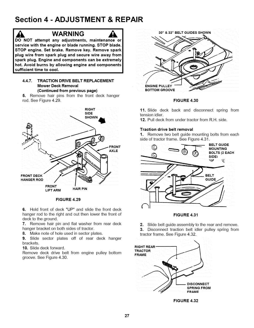 Snapper L T145H33GBV, L T150H38GKV, L T145H38GBV important safety instructions Rightrear Tractor Frame 