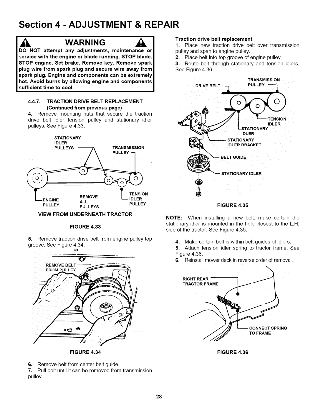 Snapper L T145H38GBV, L T150H38GKV, L T145H33GBV important safety instructions Engine--Idler 