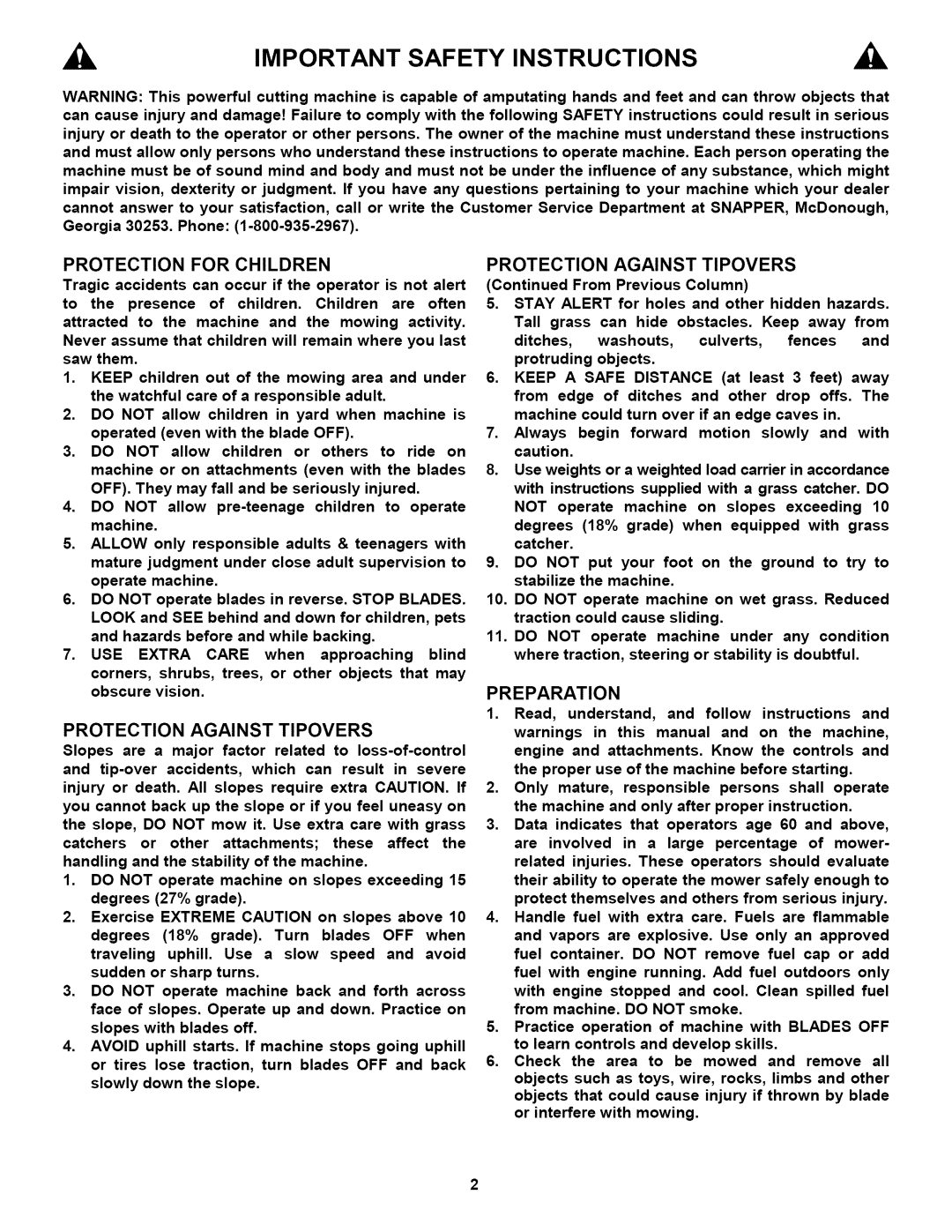 Snapper L T145H38GBV, L T150H38GKV, L T145H33GBV important safety instructions Important Safety Instructions 