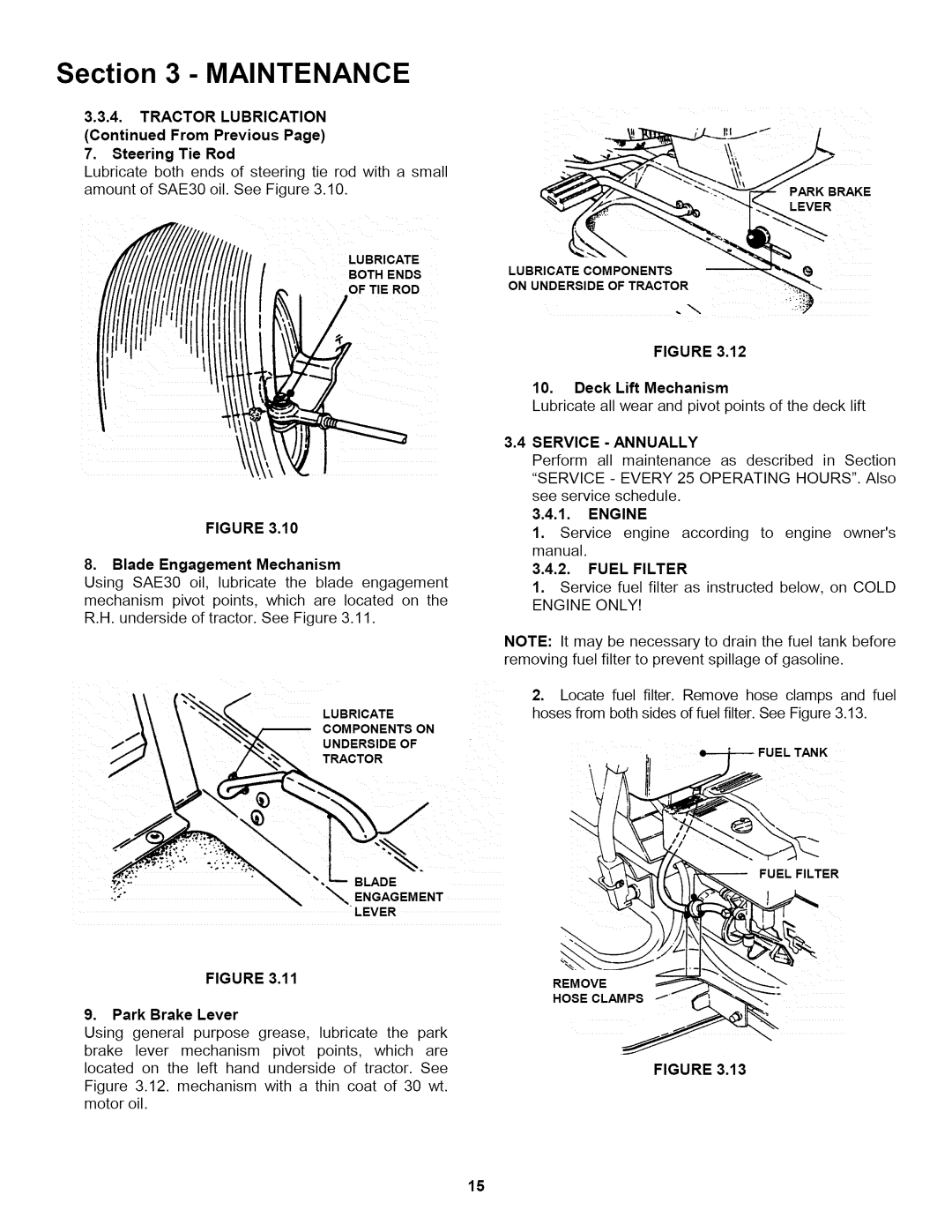 Snapper L T150H38GKV, L T145H33GBV, L T145H38GBV important safety instructions Service Annually, Fuel Filter 