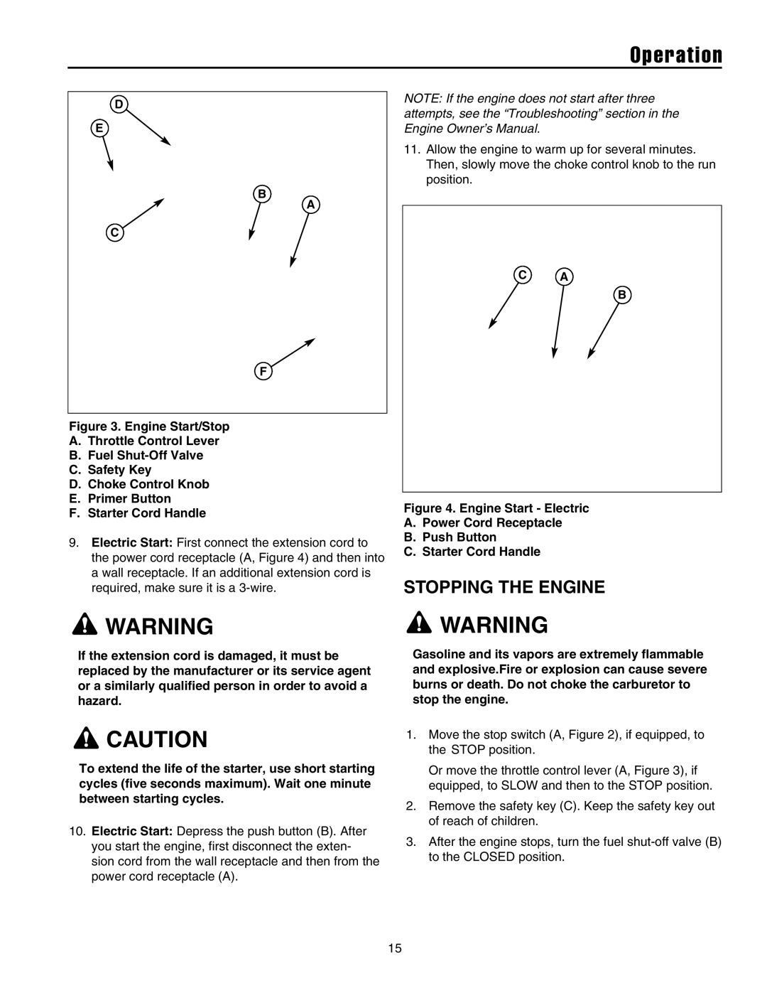 Snapper L1428EX, L11226EX, L1530EX, L1632E, L1226EX, 1632EX manual E r a t i o n, Stopping the Engine 