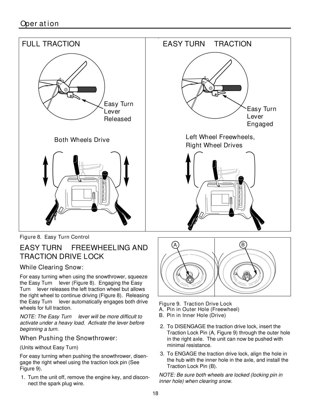 Snapper L1428EX, L11226EX, L1530EX, L1632E Full Traction, Easy Turn Traction, Easy Turn Freewheeling and Traction Drive Lock 