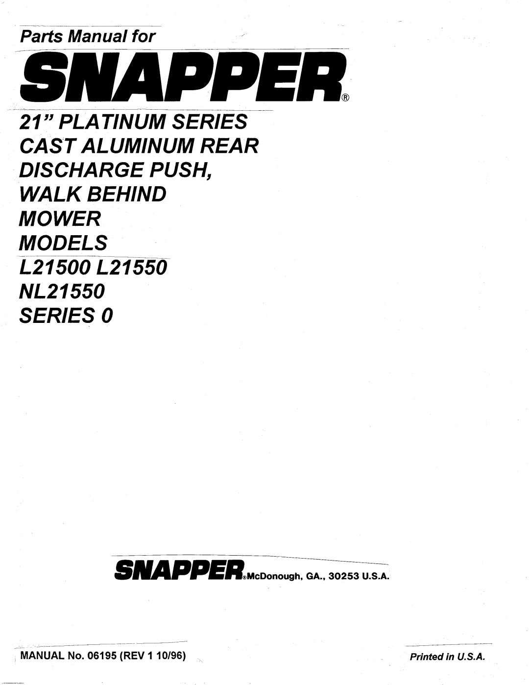Snapper L21550, L21500 manual 