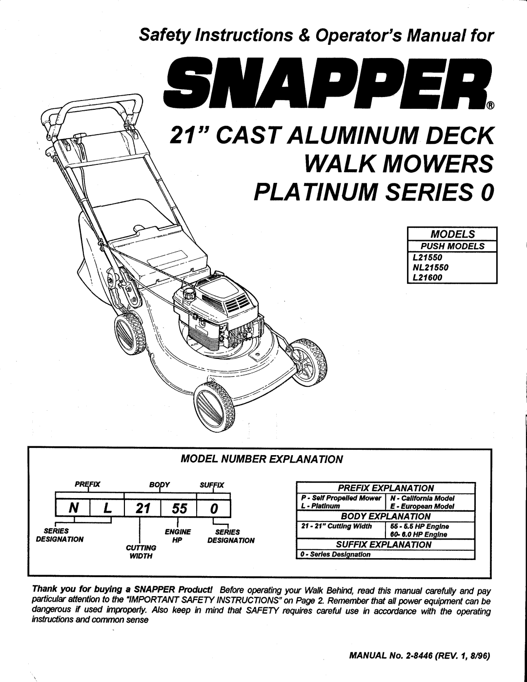 Snapper L21600 manual 