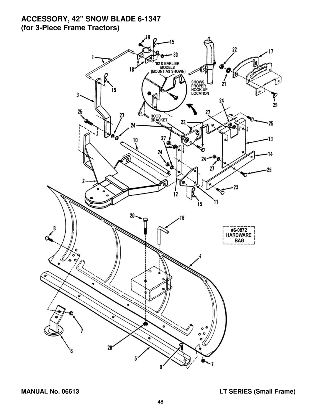 Snapper Lawn Mower Accessory manual ACCESSORY, 42 Snow Blade 6-1347 for 3-Piece Frame Tractors 