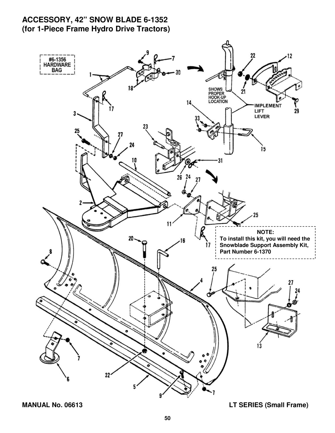 Snapper Lawn Mower Accessory manual Manual No LT Series Small Frame 