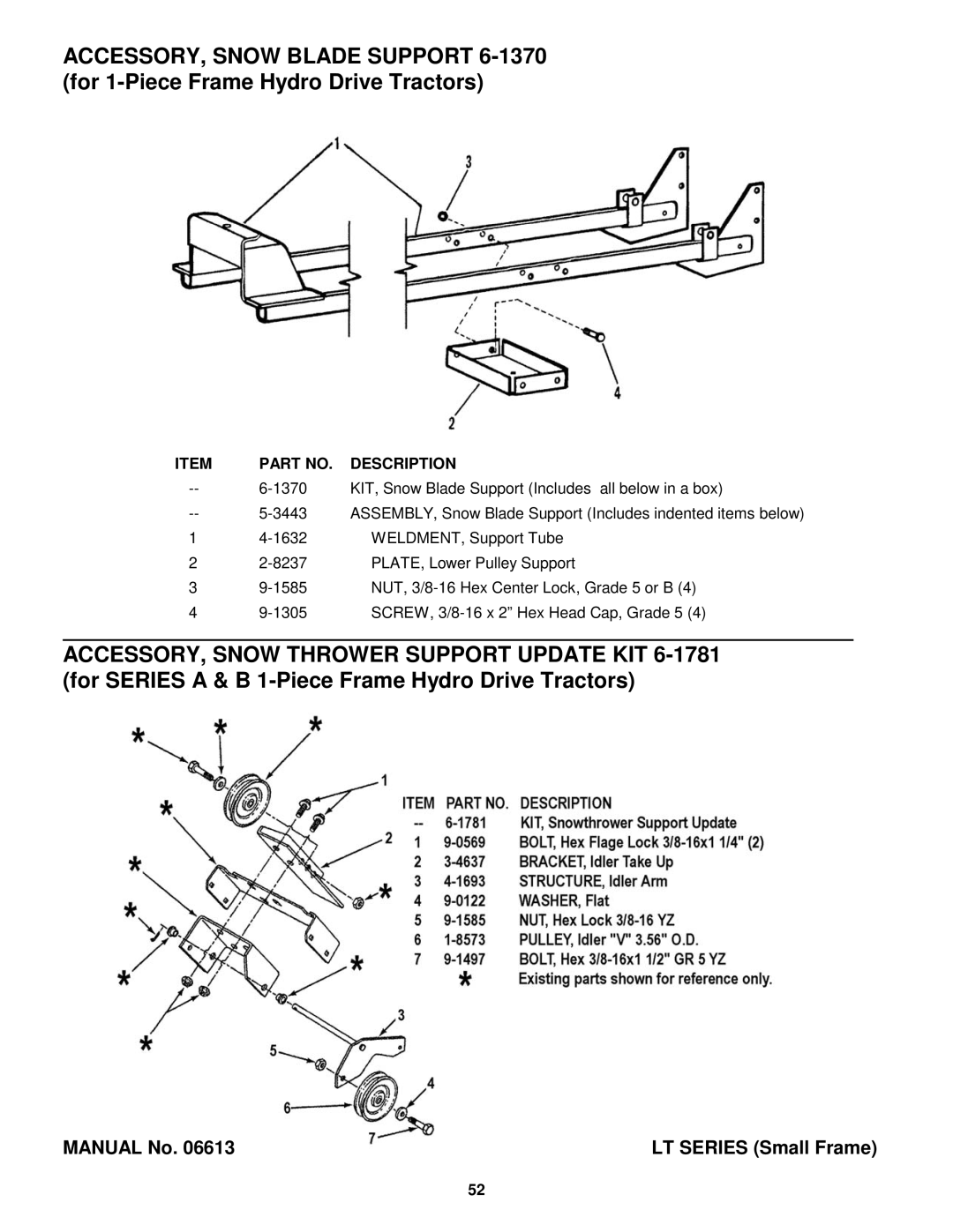 Snapper Lawn Mower Accessory manual Manual No LT Series Small Frame 