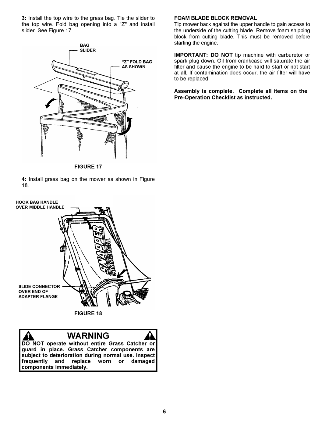 Snapper Lawn Mower manual Foam Blade Block Removal 