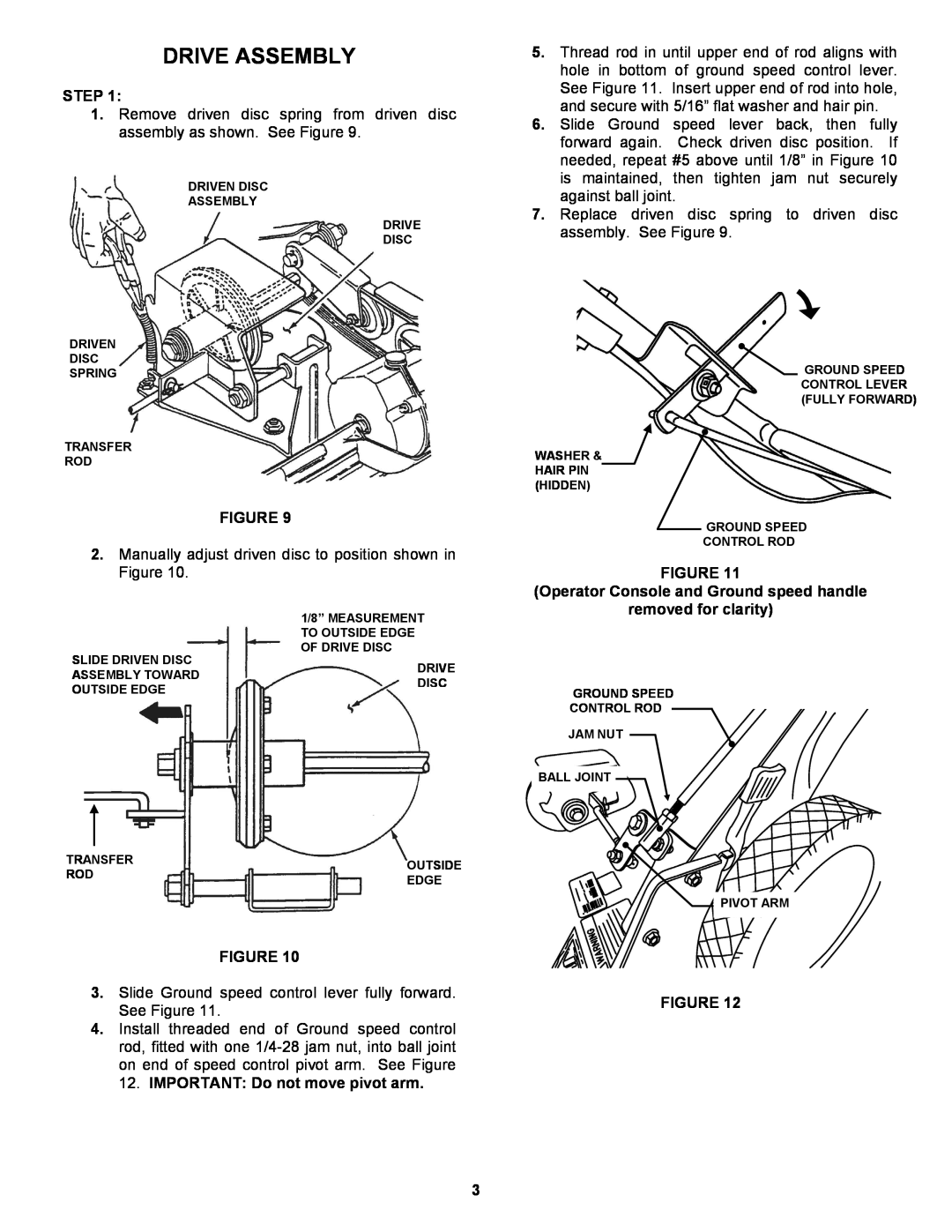 Snapper Lawn Mower manual Drive Assembly, Step, FIGURE Operator Console and Ground speed handle, removed for clarity 
