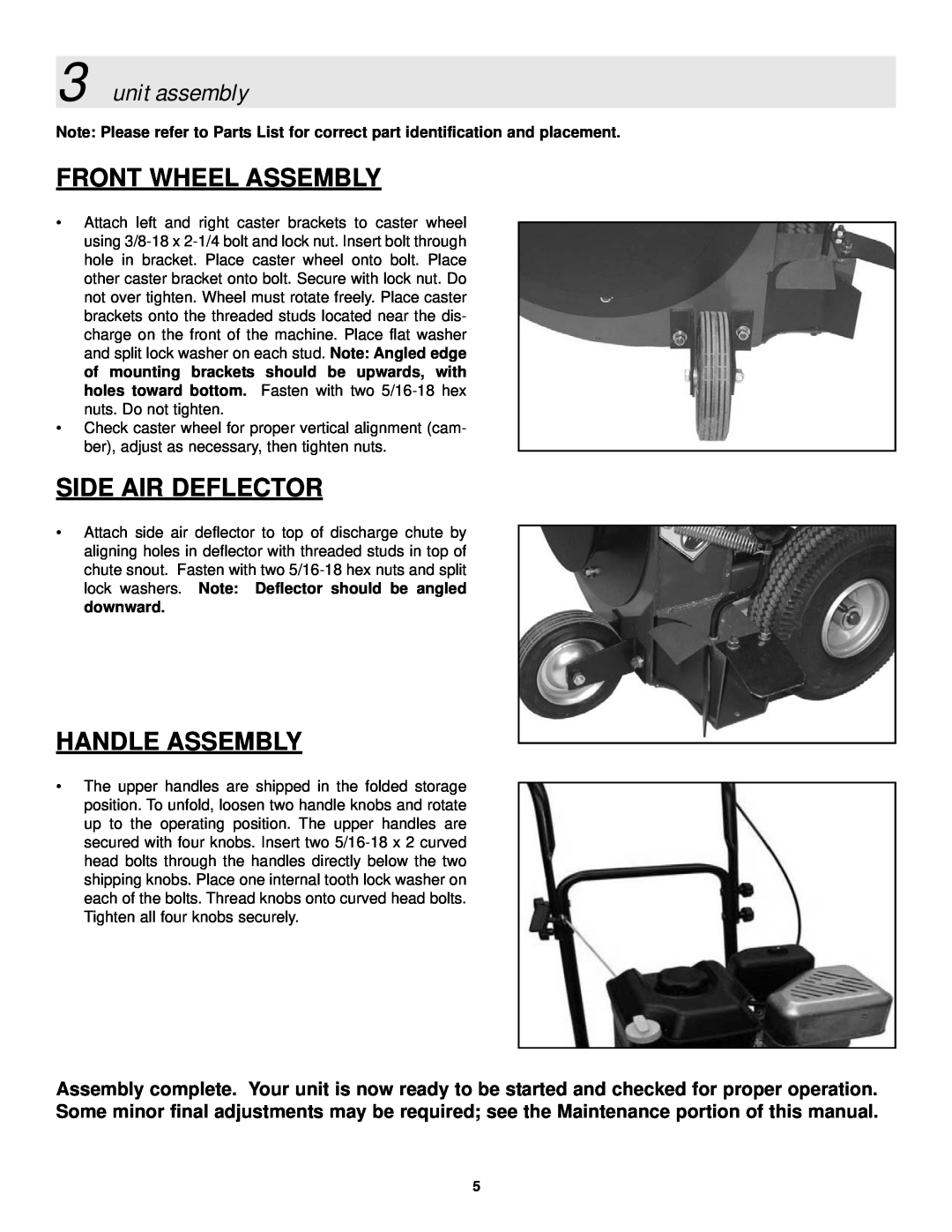 Snapper LBC6151BV manual Front Wheel Assembly, Side Air Deflector, Handle Assembly, unit assembly 