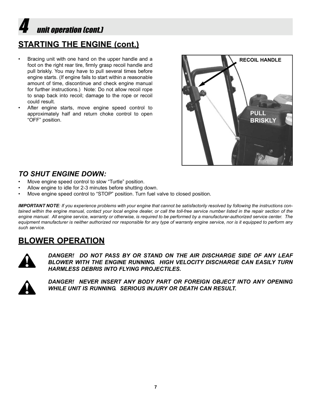 Snapper LBC6152BV manual Starting the Engine, To Shut Engine Down 