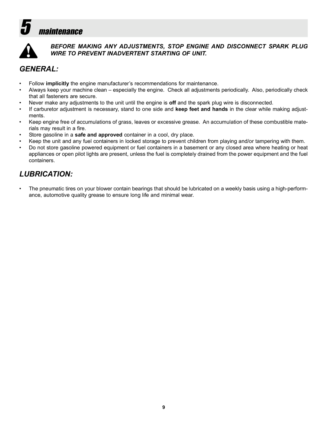 Snapper LBC6152BV manual Maintenance, General, Lubrication 