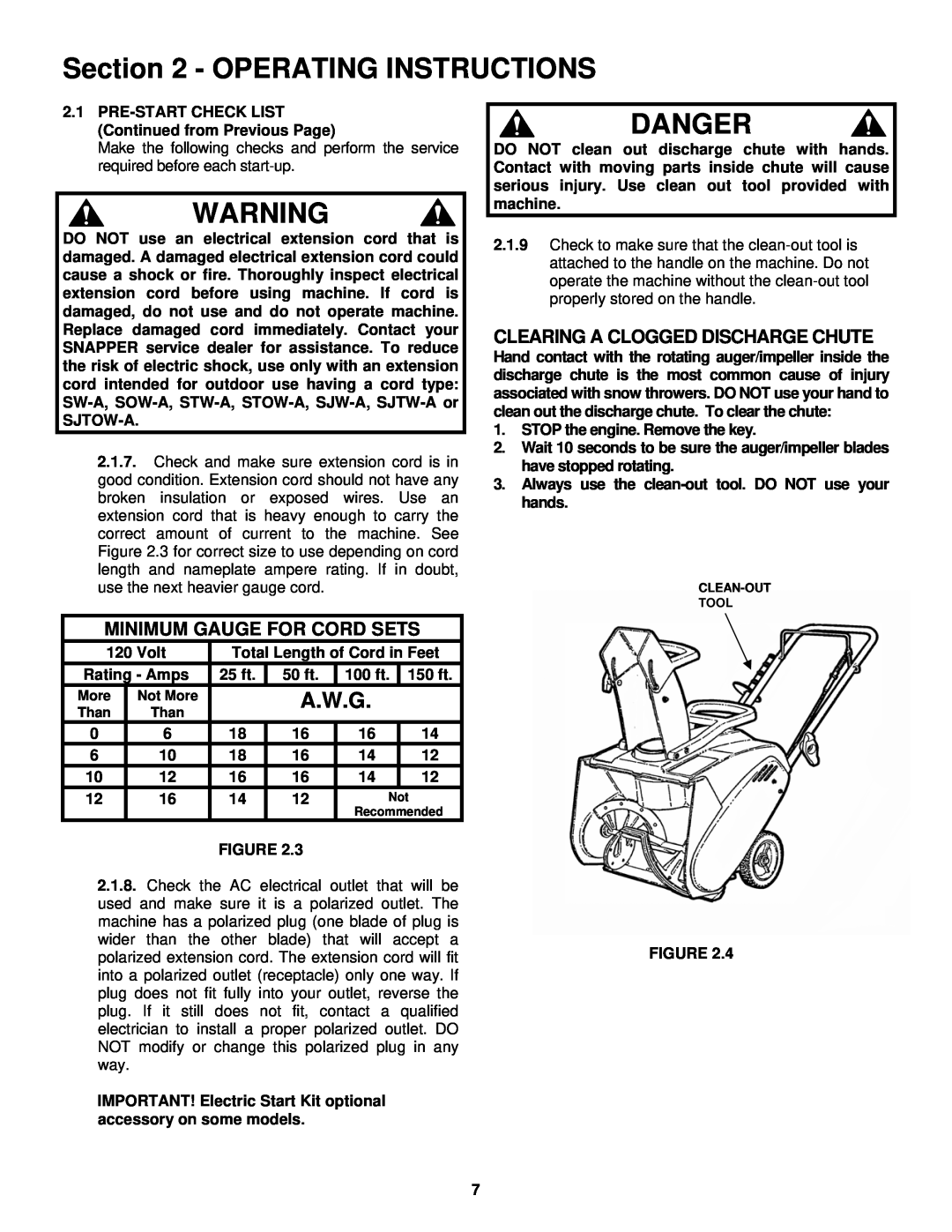 Snapper LE3171R, LE3191R, LE3191E important safety instructions Danger, A.W.G, Operating Instructions 