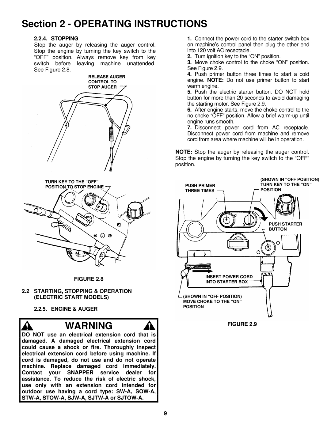 Snapper LE3171R, LE3191R, LE3191E important safety instructions Stopping 