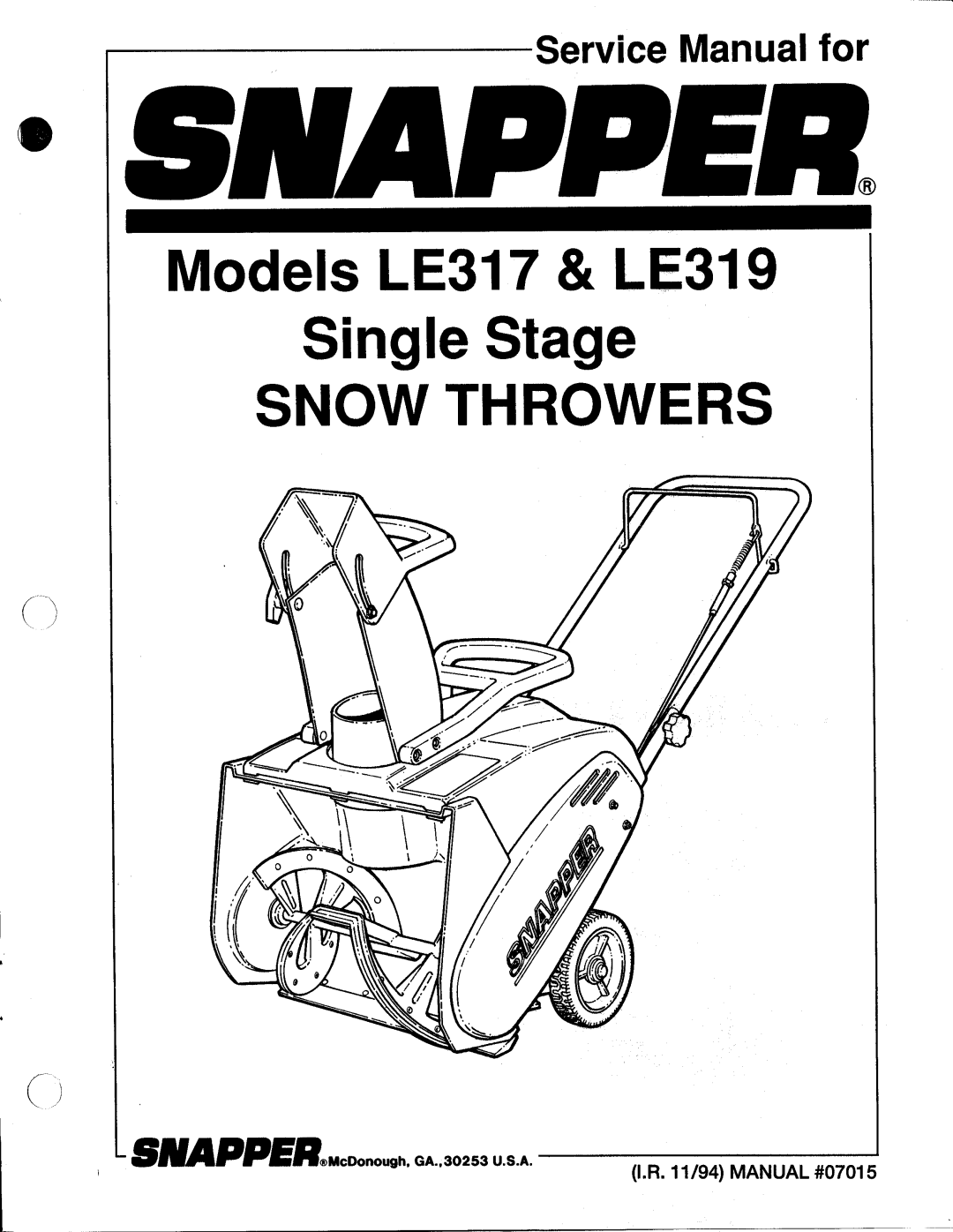 Snapper LE317, LE319 manual 