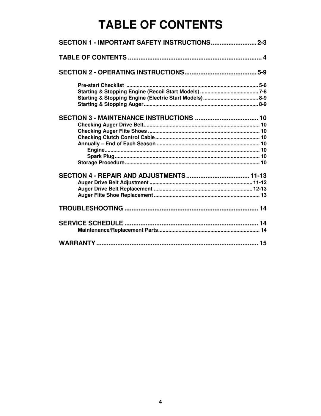 Snapper LE3190E, LE3190R, LE3190E, LE3170R, LE3190R, LE3190E important safety instructions Table of Contents 