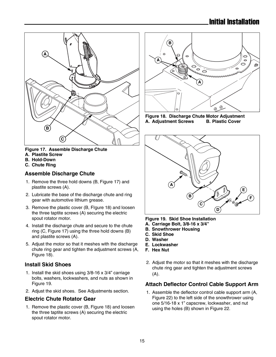 Snapper Legacy XL 2000 manual Assemble Discharge Chute, Install Skid Shoes, Attach Deflector Control Cable Support Arm 